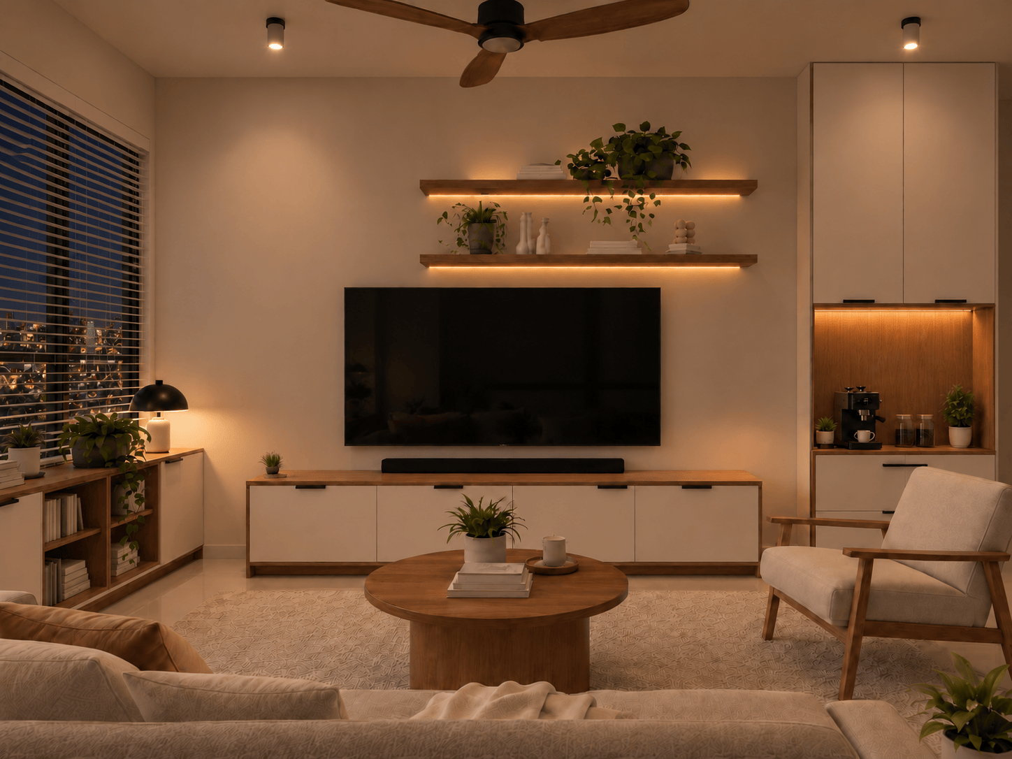 Living room evening lighting view